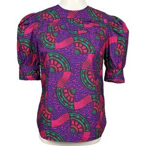Ulla Johnson Top Womens 4 Puff Sleeve Artsy Print Purple Etta Blouse